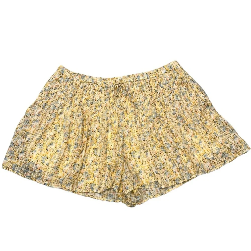 NEW American Eagle Yellow Floral High Waisted Pull On Flowy Shorts size XXL